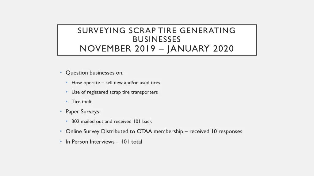 surveying scrap tire generating businesses