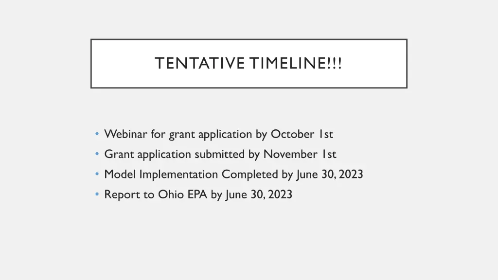 tentative timeline