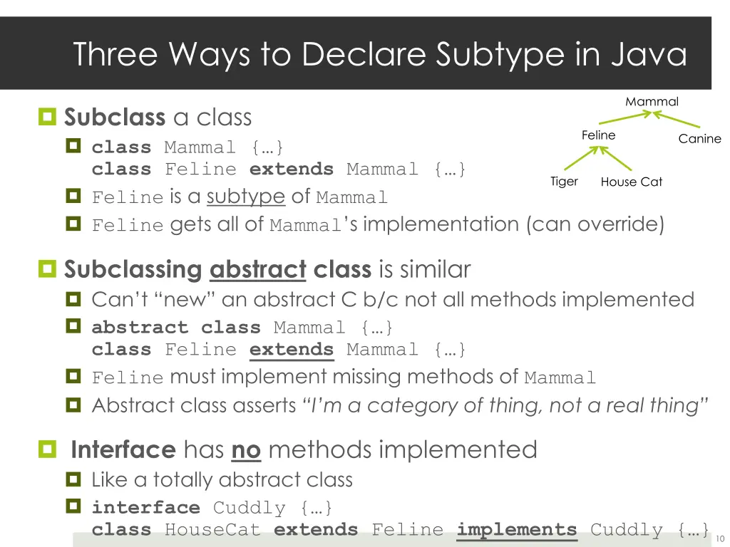 three ways to declare subtype in java