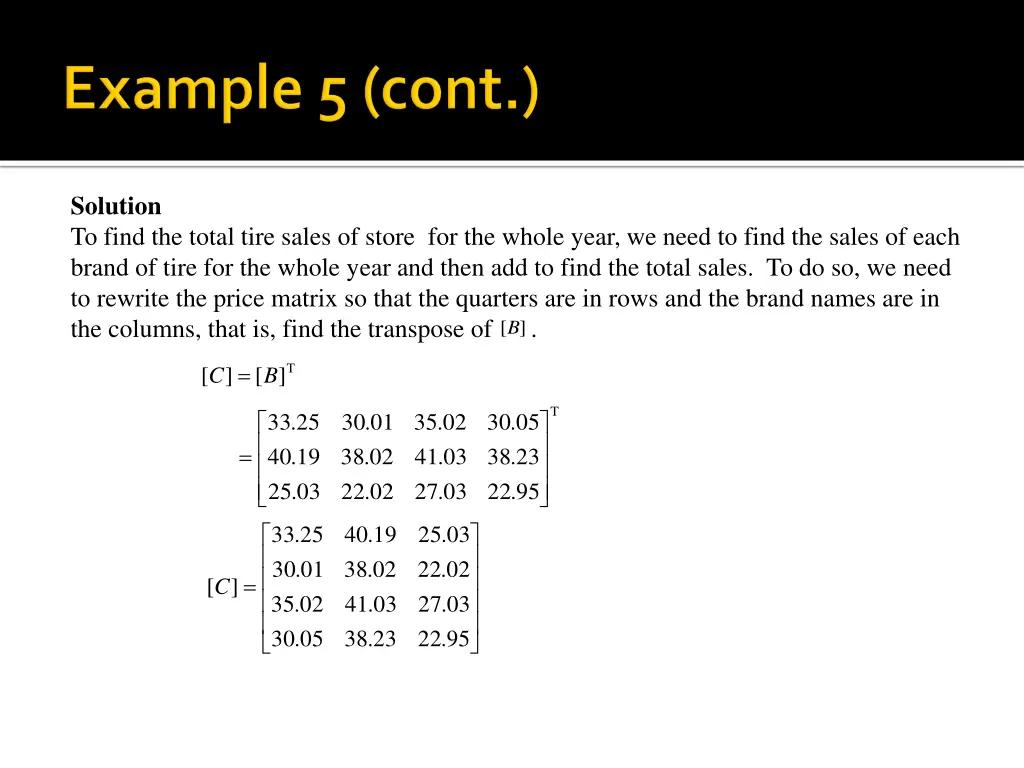 solution to find the total tire sales of store