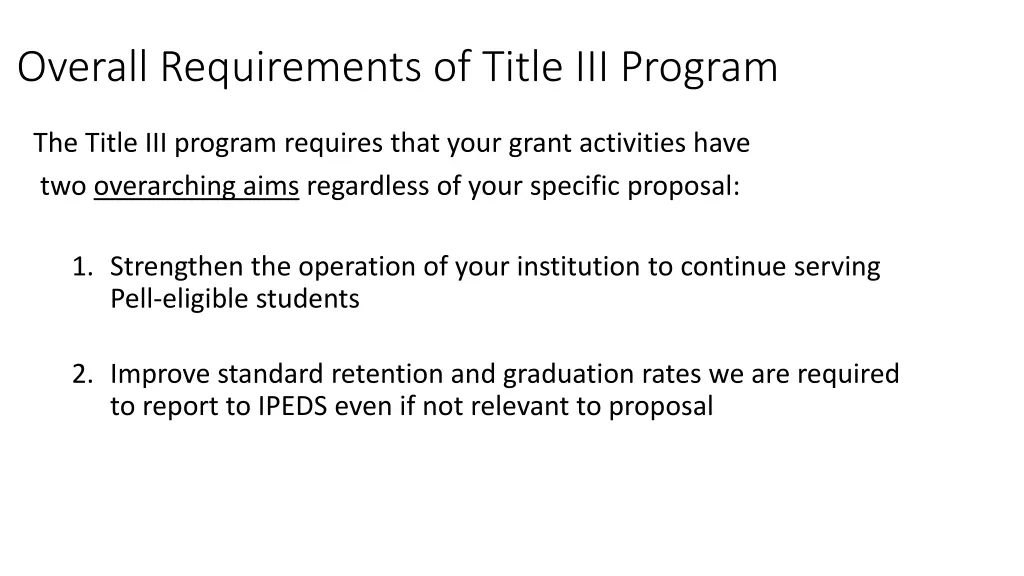 overall requirements of title iii program