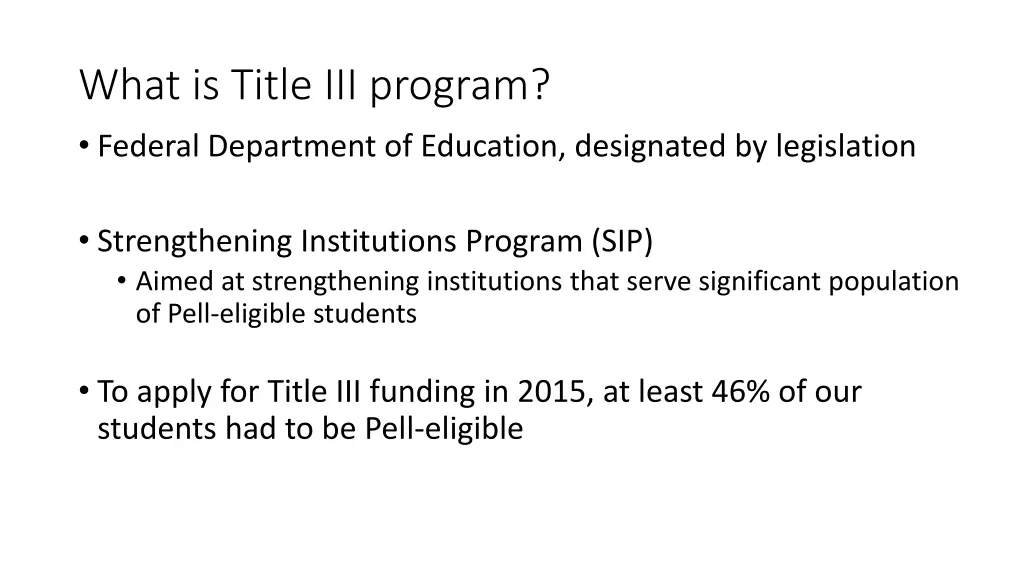 what is title iii program federal department