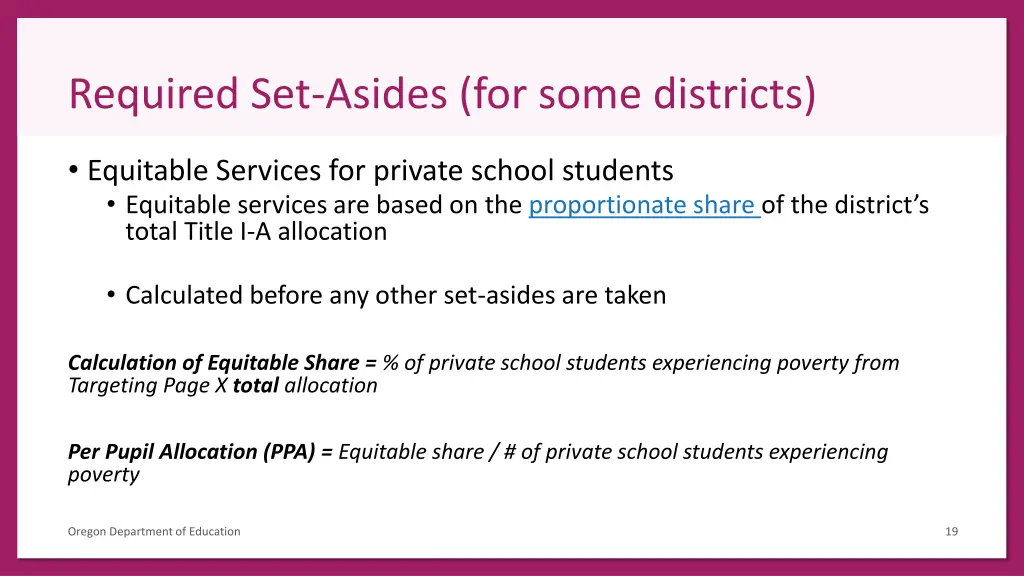 required set asides for some districts