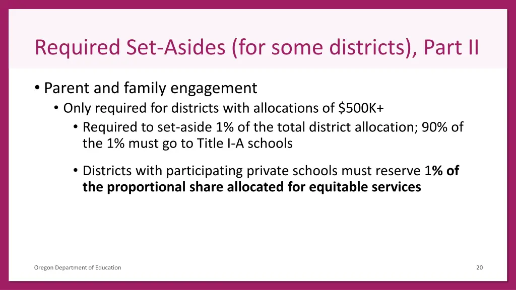 required set asides for some districts part ii