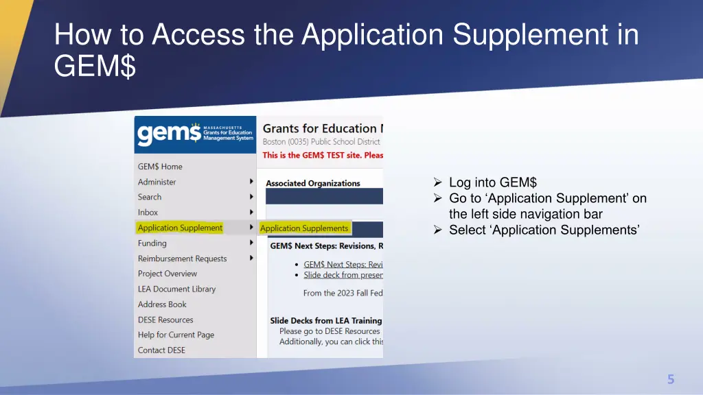 how to access the application supplement in gem