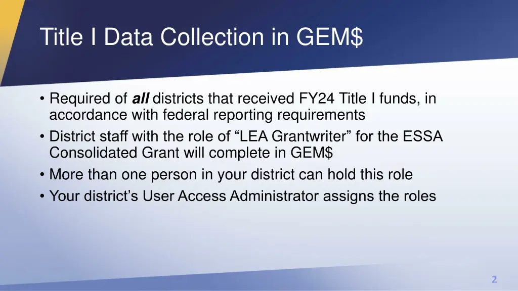 title i data collection in gem