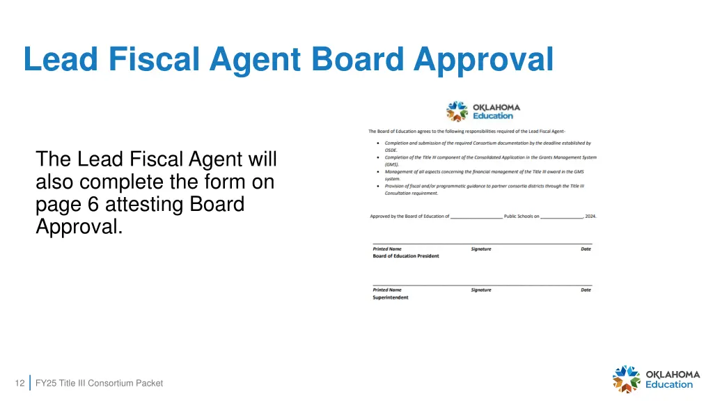 lead fiscal agent board approval