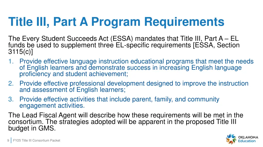 title iii part a program requirements