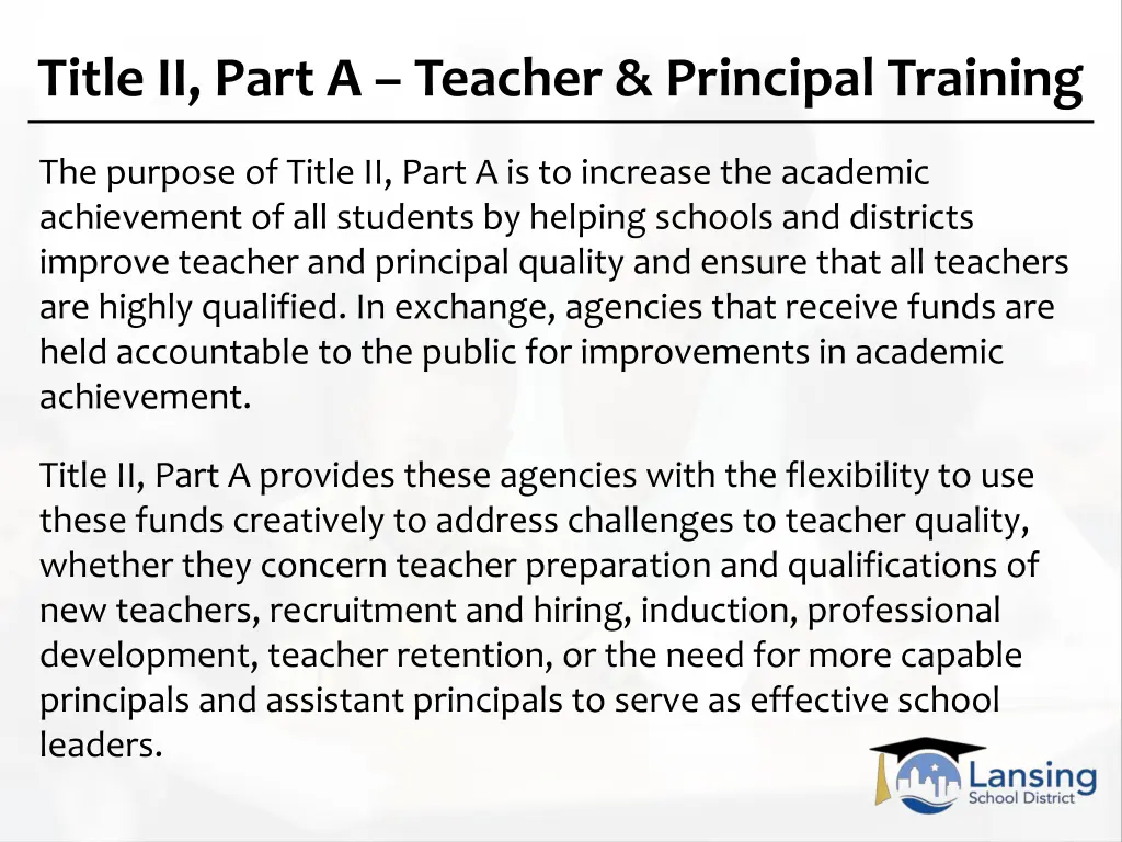 title ii part a teacher principal training