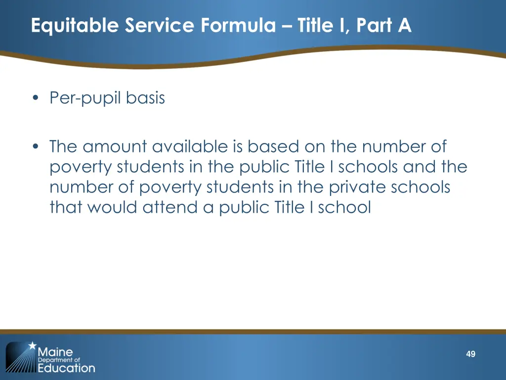 equitable service formula title i part a