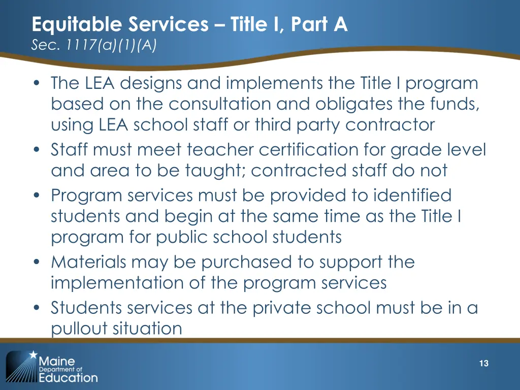 equitable services title i part a sec 1117 a 1 a 1