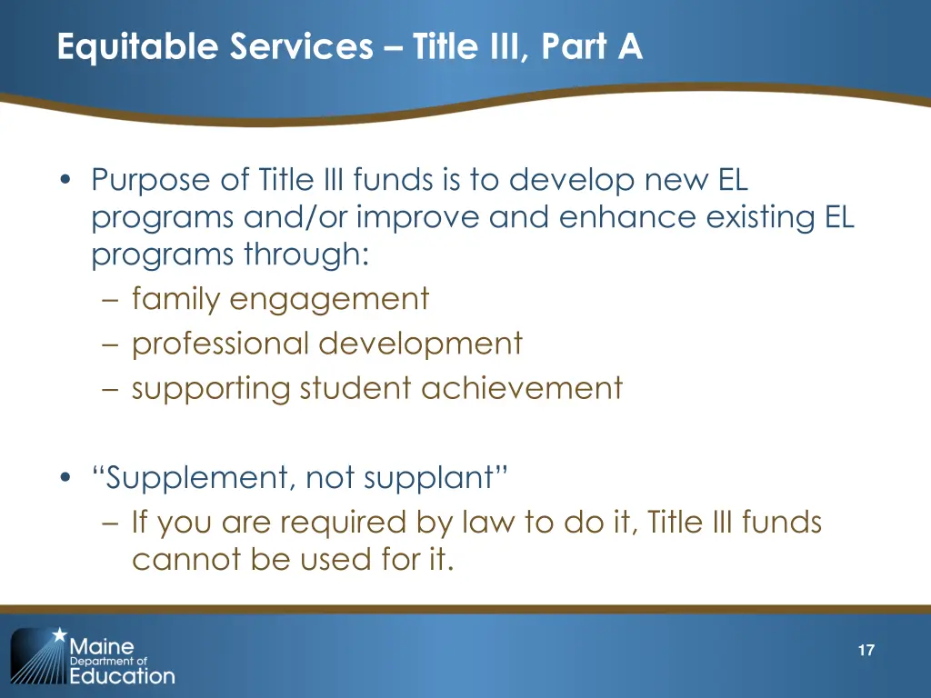 equitable services title iii part a