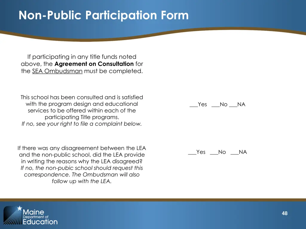 non public participation form 1