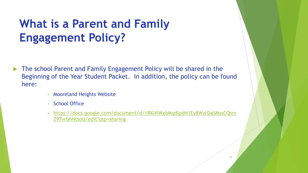 what is a parent and family engagement policy 1