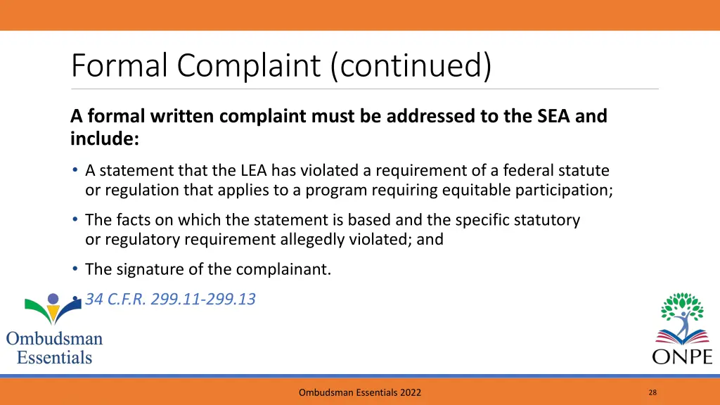 formal complaint continued