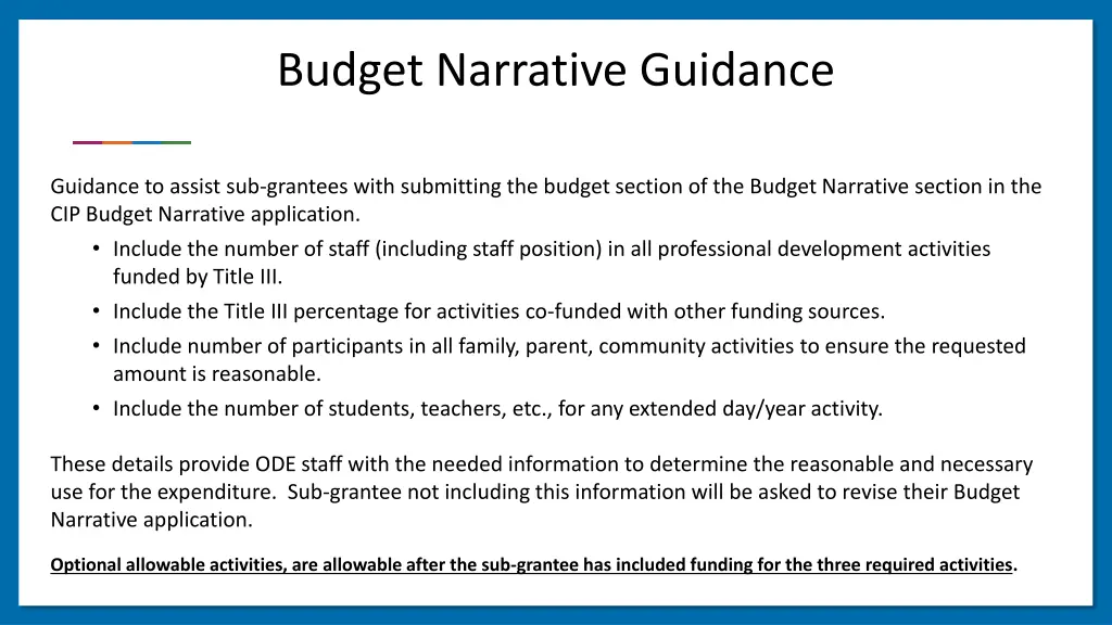 budget narrative guidance