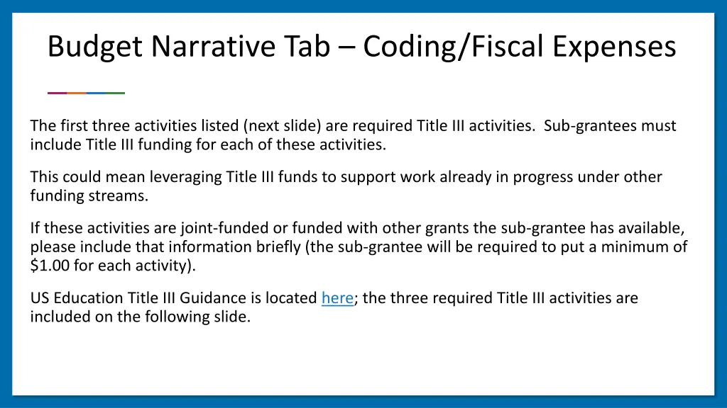 budget narrative tab coding fiscal expenses