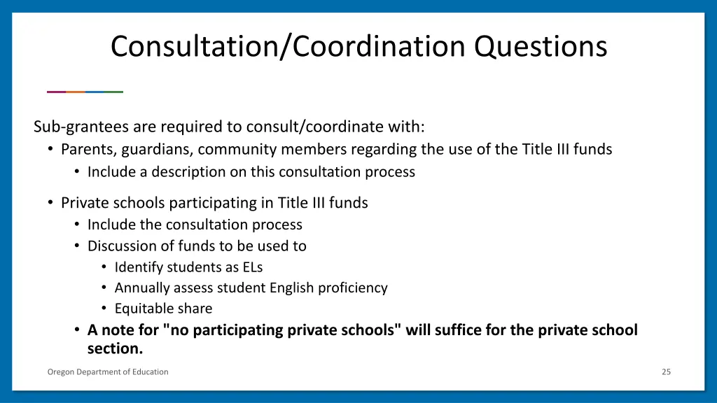 consultation coordination questions