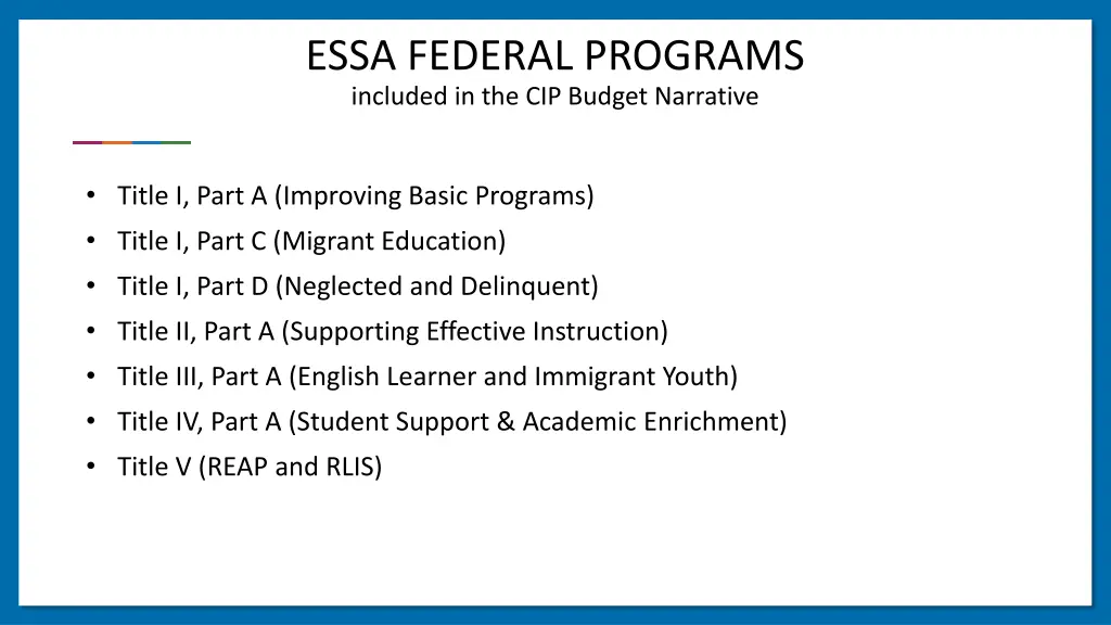 essa federal programs included in the cip budget