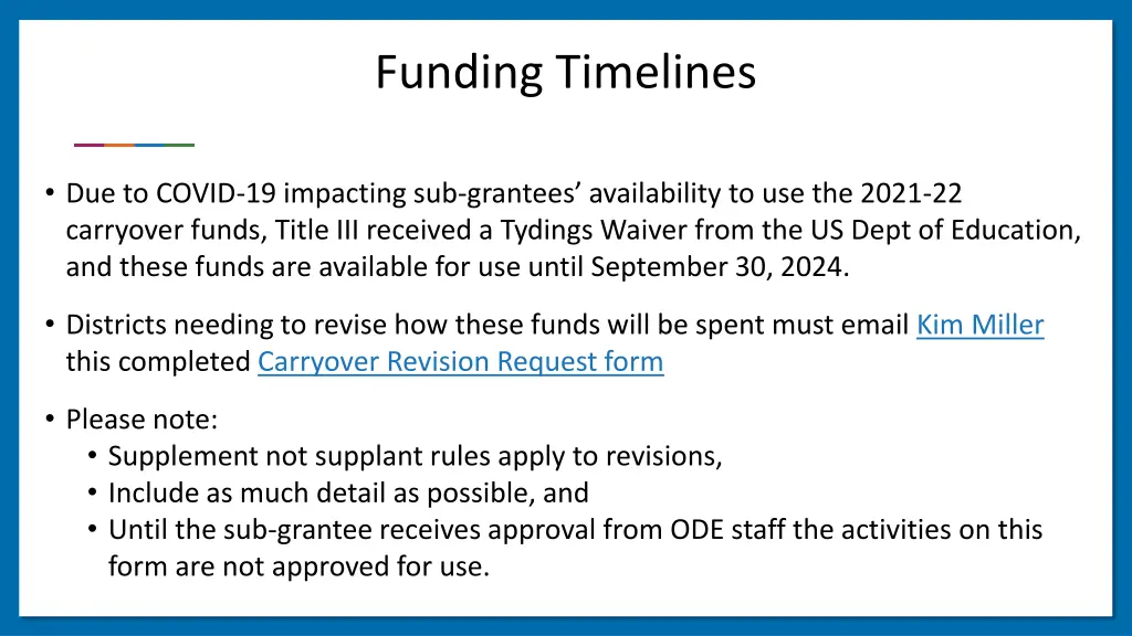 funding timelines