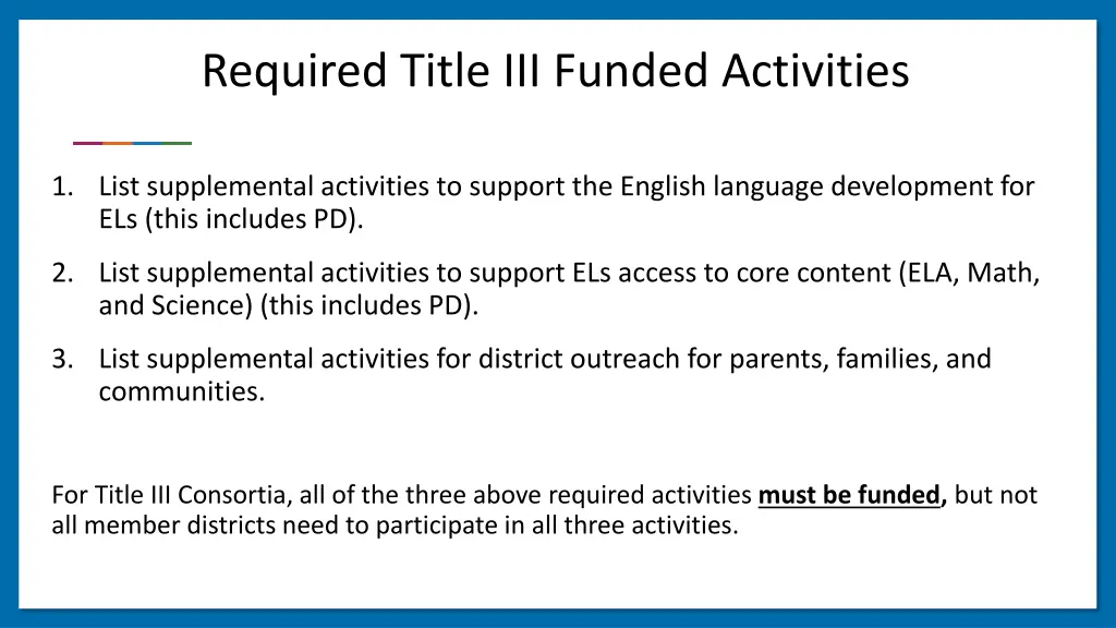 required title iii funded activities