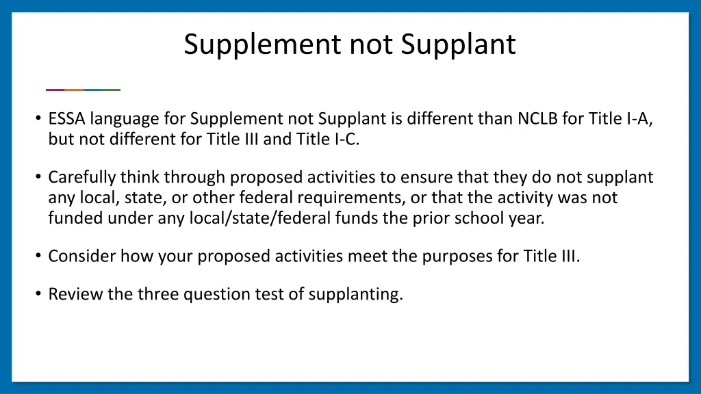 supplement not supplant