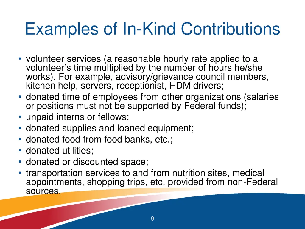 examples of in kind contributions