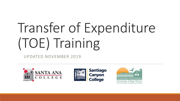 transfer of expenditure toe training