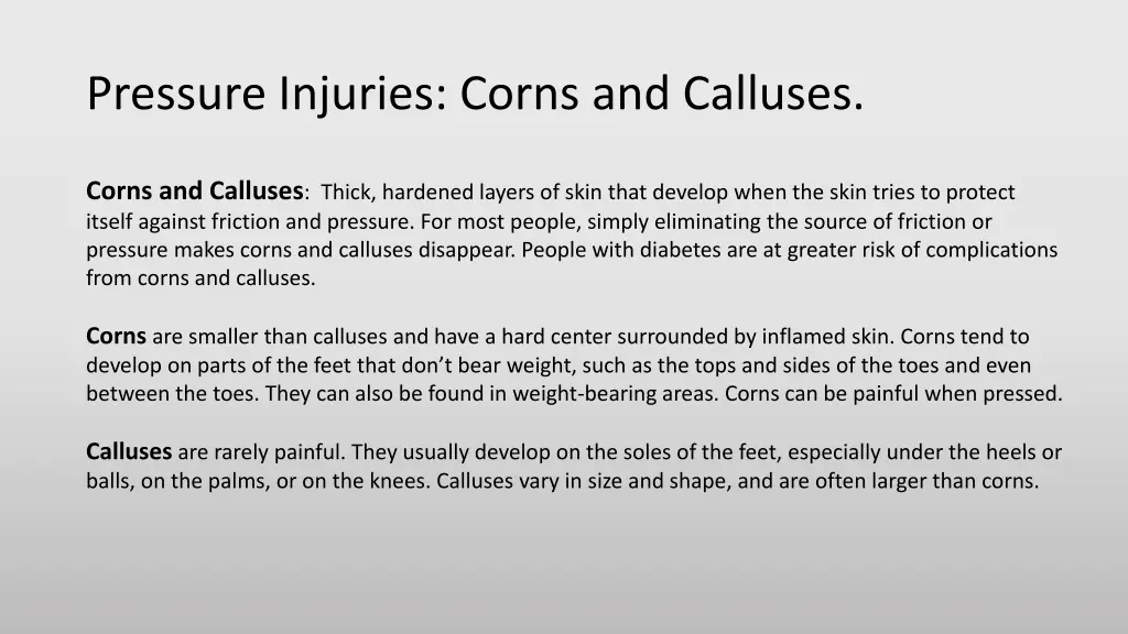 pressure injuries corns and calluses