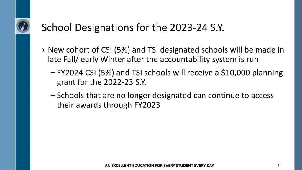 school designations for the 2023 24 s y