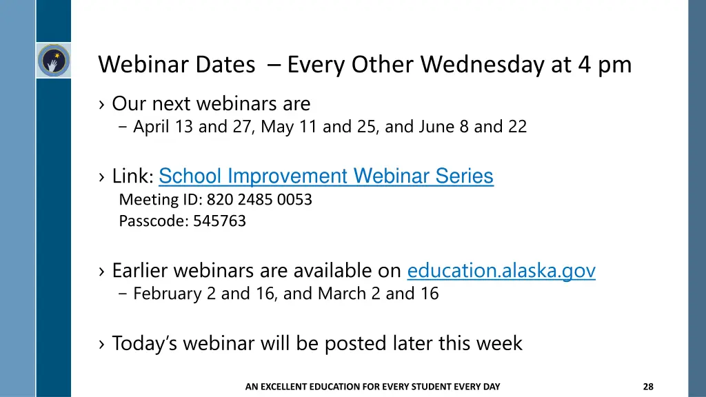 webinar dates every other wednesday