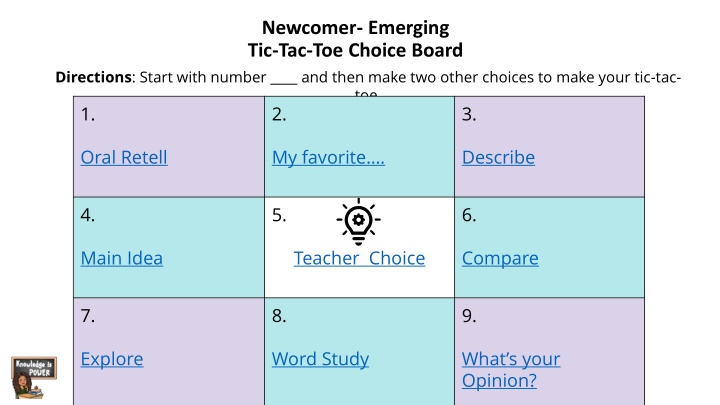 newcomer emerging tic tac toe choice board