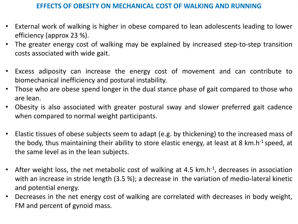 effects of obesity on mechanical cost of walking