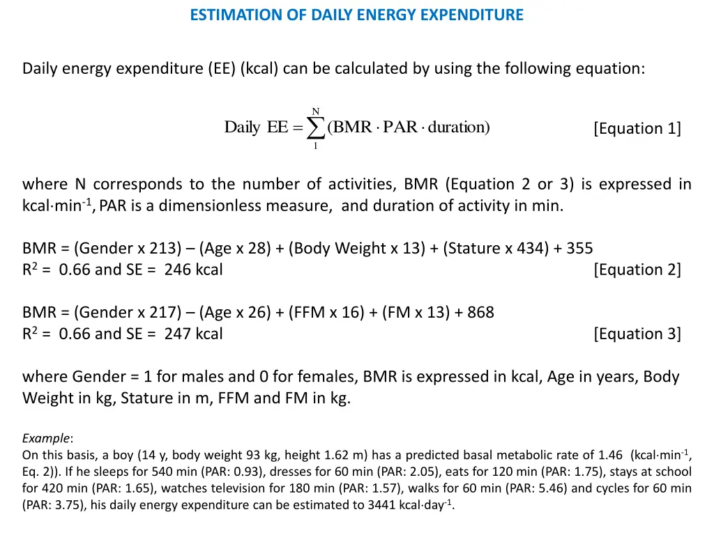 estimation of daily energy expenditure