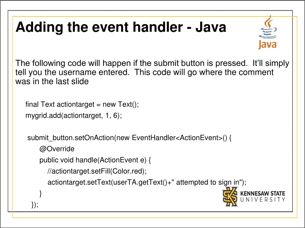 adding the event handler java