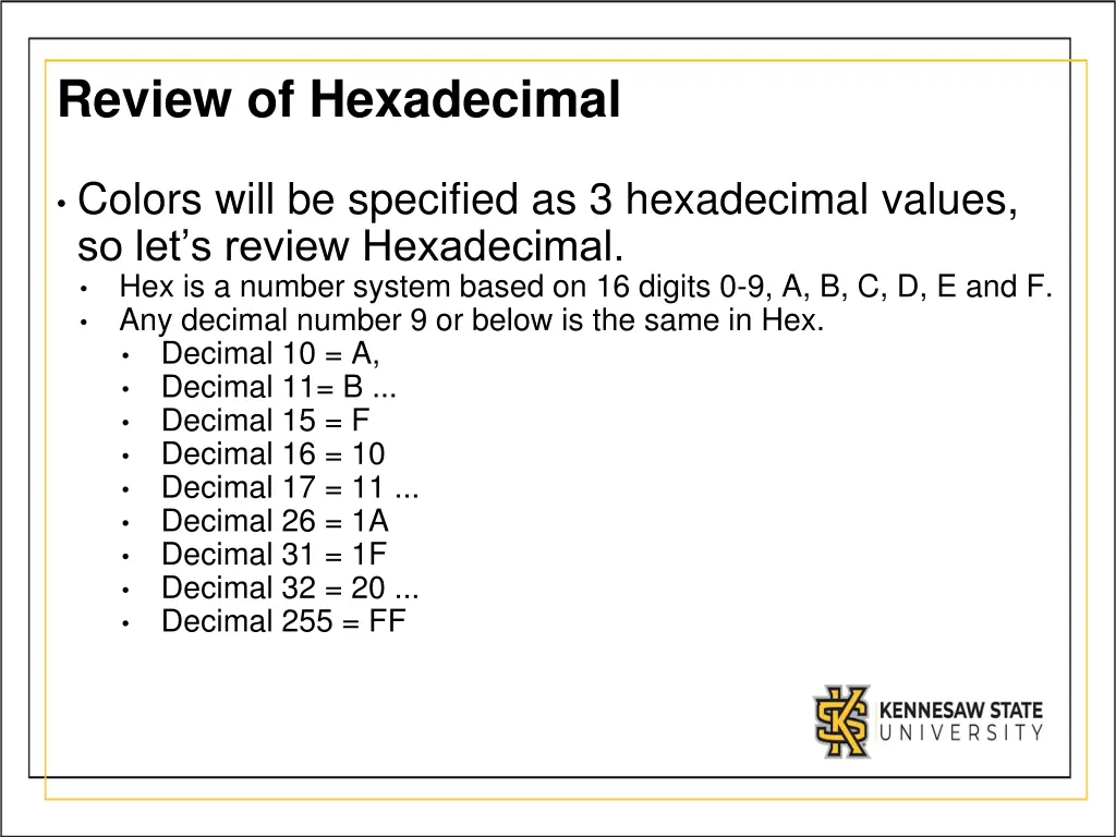 review of hexadecimal