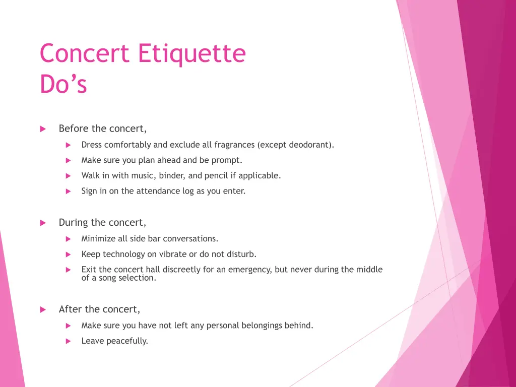 concert etiquette do s