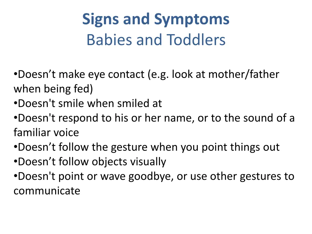 signs and symptoms babies and toddlers