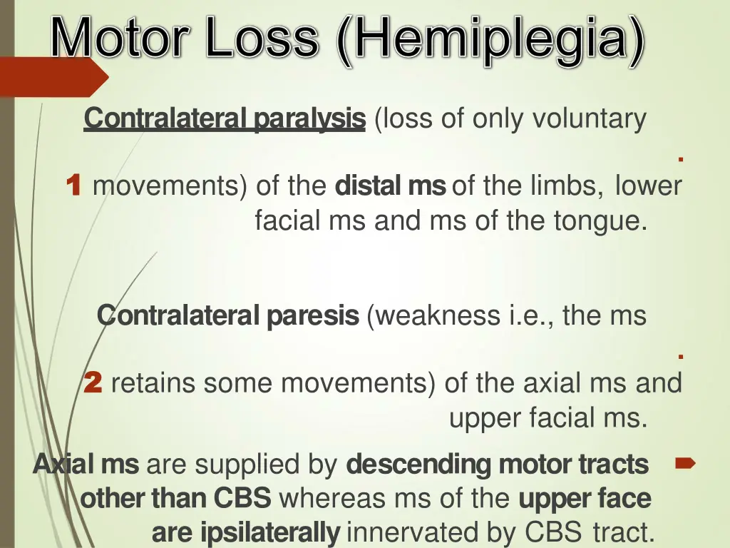 contralateralparalysis loss of only voluntary