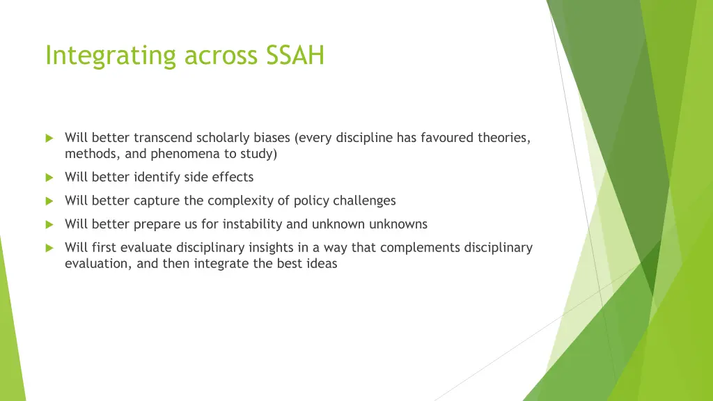 integrating across ssah