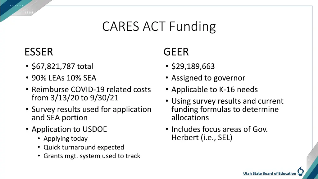 cares act funding