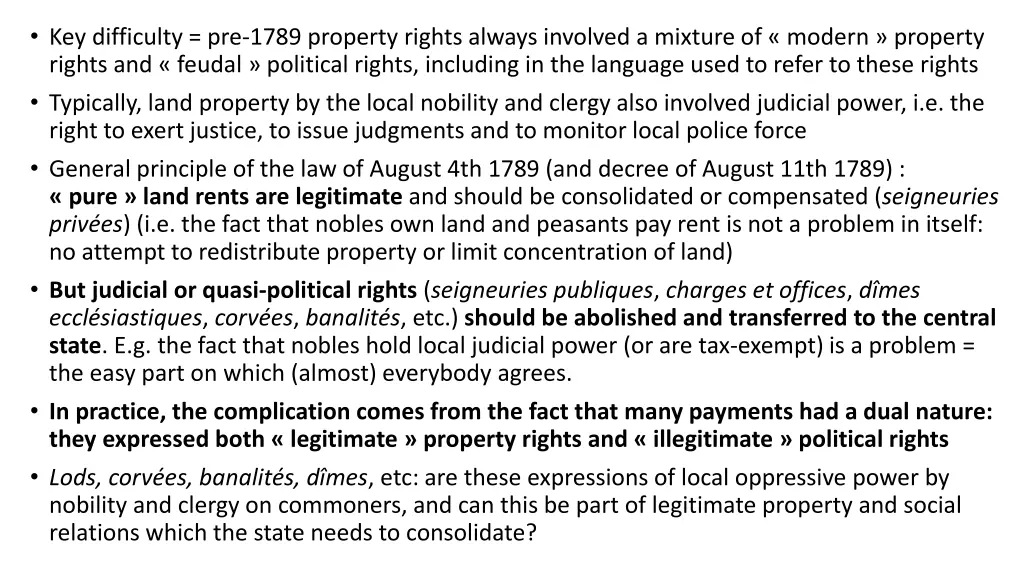 key difficulty pre 1789 property rights always