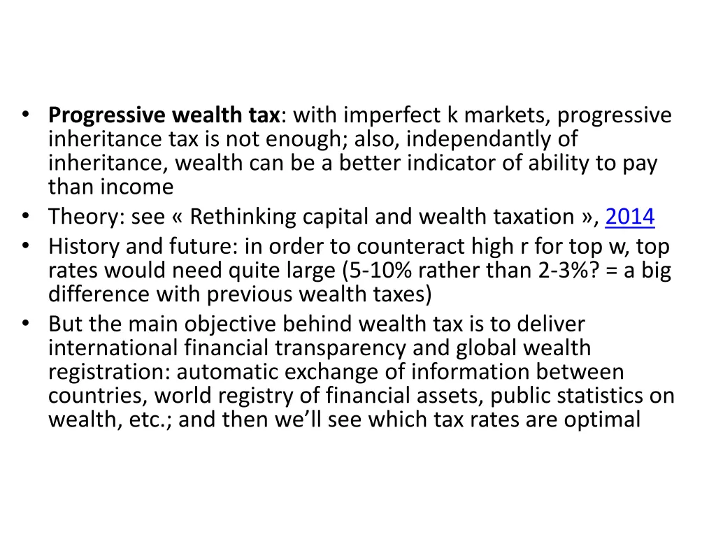 progressive wealth tax with imperfect k markets