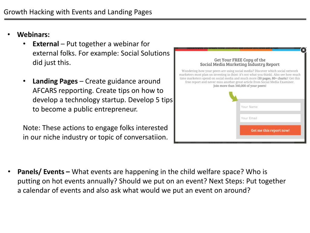 growth hacking with events and landing pages