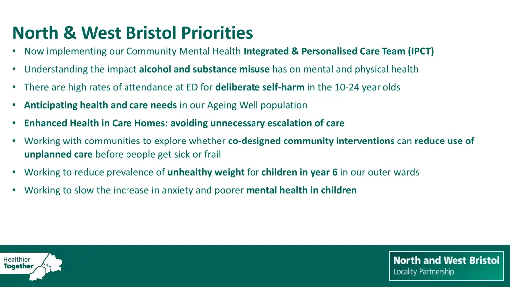 north west bristol priorities now implementing