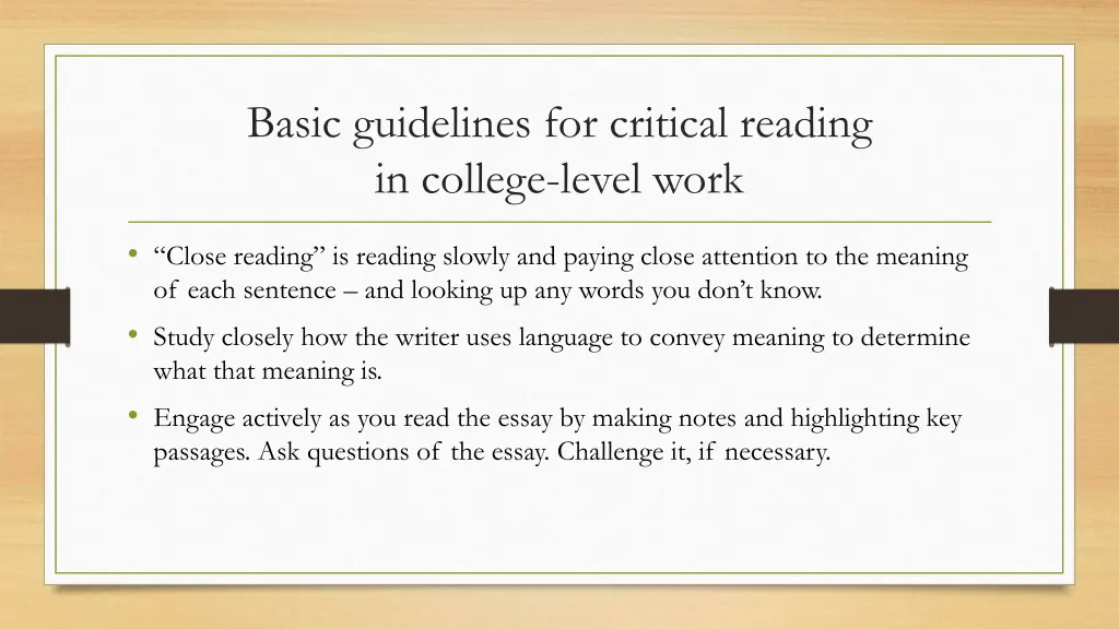 basic guidelines for critical reading in college