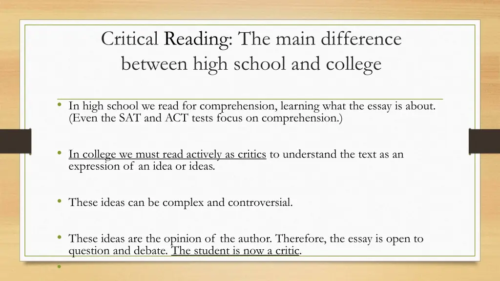 critical reading the main difference between high