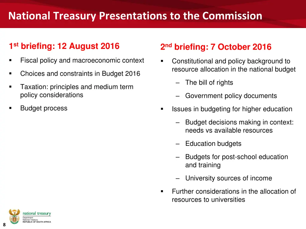 national treasury presentations to the commission