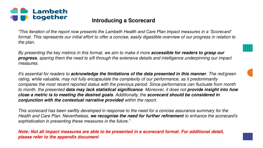 introducing a scorecard