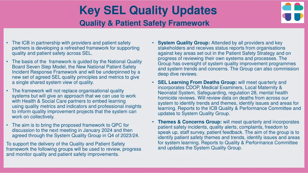 key sel quality updates